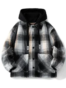 Men's Plaid Hooded Jacket, Checkered Design, Casual Fashion with Buttons & Pockets, Spring Fall Wear
