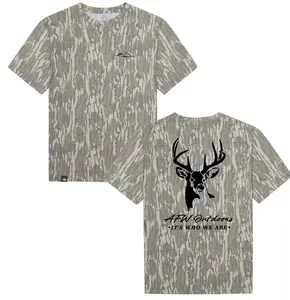 AFW Outdoors Buck Mossy Oak Tee - Soft Polyester Top for Men Stretch Fabric Ideal for Streetwear and Casual Wear Crewneck Stylish Breathable Rayon Original Tshirt Menswear Cotton Short Sleeve Wetsuit Shortsleeve