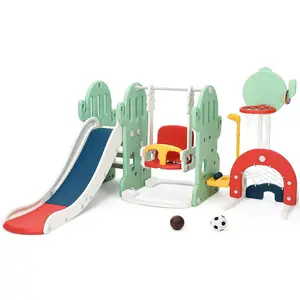 7 in 1 Toddler Slide and Swing Set, Kids Freestanding Slide Climber with Adjustable Swing and Basketball Hoop, Soccer Golf and Ring Toss Game, Indoor Outdoor Playset for Toddlers Age 1-3