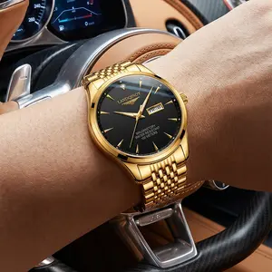 Men's Luxury Gold Watch - Waterproof Stainless Steel Executive Timepiece with Black Dial, Luminous Hands & Day-Date Calendar. Elegant Business Casual Gift for Men
