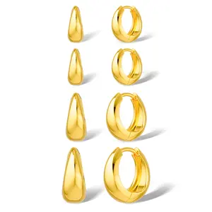 Loyalove 4 Pairs Small Huggie Hoop Earrings for Women, Chunky 14K Gold Plated Earrings Stack Hypoallergenic Lightweight Trendy Cartilage Hoops Earring Set for Multiple Piercing Dainty Minimal Jewelry