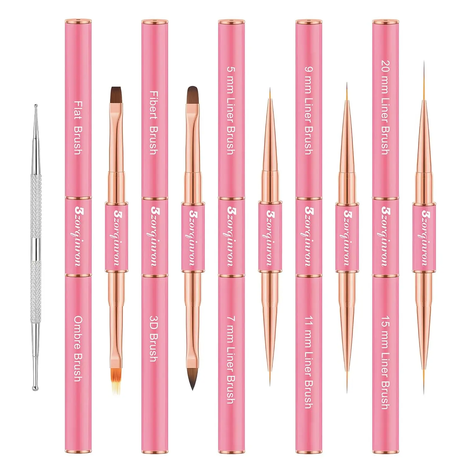 Professional 5-Piece Double-Ended Nail Art Brush Multi-Pack - Nail Art Equipment for 3D Design, Long Lines, Precise Details, Includes 3D & Ombre Brushes, Manicure Tools, 3D Brush