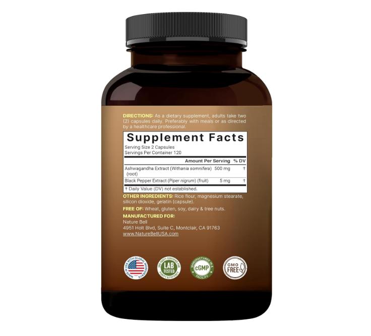 NatureBell Ashwagandha with Black Pepper, 240 Capsules | High Absorption Complex – Extra Strength Root Extract – Adaptogens Supplements for Relaxation – Non-GMO
