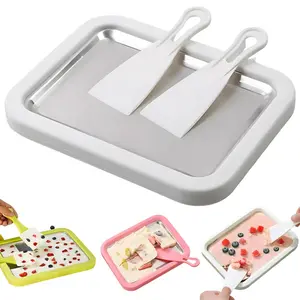 Rolled Ice Cream Maker Kit with Instant Freeze Tray & 2 Stainless Steel Scrapers for Kids & Adults DIY Dessert Maker at-Home Ice Cream Machine