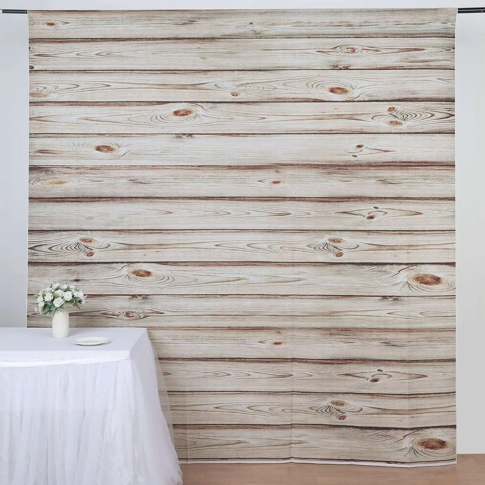 Rustic White Washed Wood Panel Vinyl Photography Backdrop, 8ftx8ft Wedding Party Backdrop for DIY Studios, Theme Parties, Video Shooting