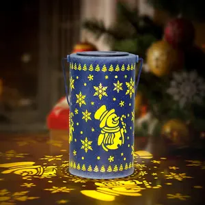 Outdoor Christmas Lantern Hanging, Christmas Snow Globe Christmas Solar Lantern Lights Christmas Decorations, Snowman Christmas Lantern Table Light Decor for Yard, Garden, Blue TT & MM