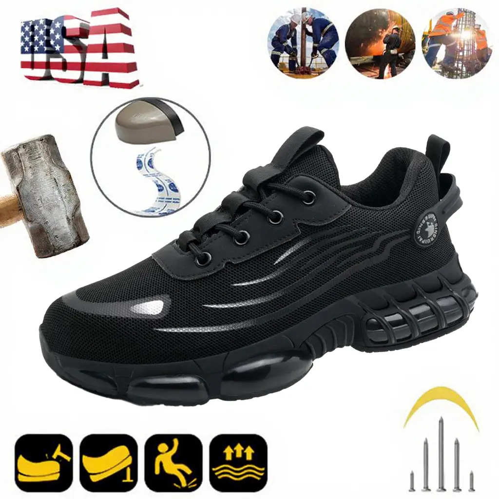 Men’s ASTM F2413 Steel Toe Safety Footwear - Anti-Slip, Breathable Work Sneakers, Walking Shoes