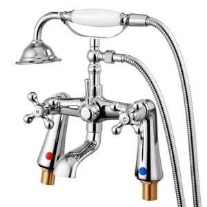 VEVOR Solid Brass Clawfoot Tub Faucet & Shower Kit, Deck-Mount Bathtub Fill Faucet with Handheld Shower, Vintage Polished Chrome Model 216, 360° Rotation Spout, 59-in NPSM Thread Hose