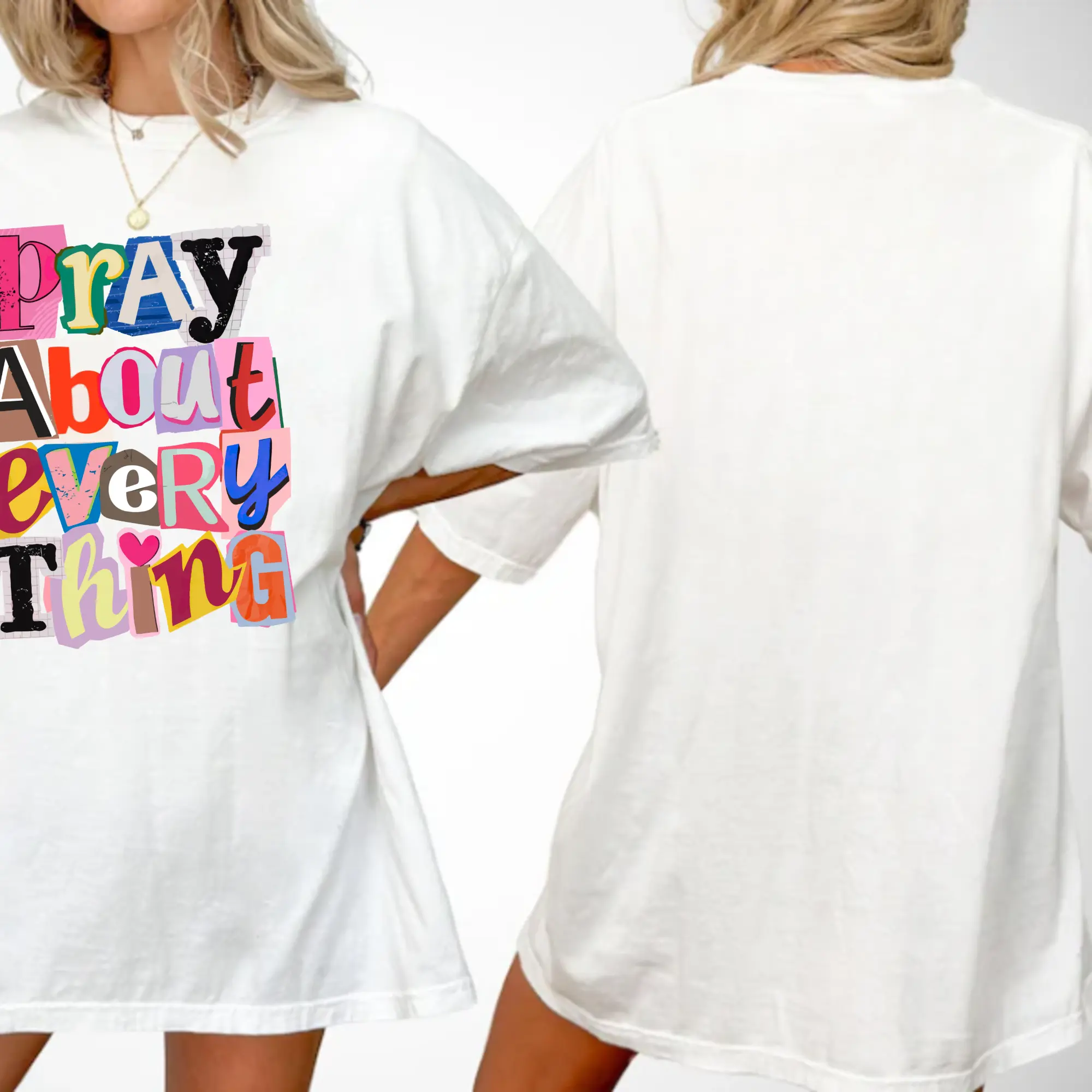 Pray About Everything Comfort Colors T-Shirt – Preppy Christian Collage Y2K Tee, Faith Inspired Graphic Shirt, Unisex Cotton Apparel