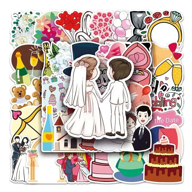 50 PCS ~ Wedding Themed Stickers ~ No Duplicates ~ Great Decals ~ Waterproof