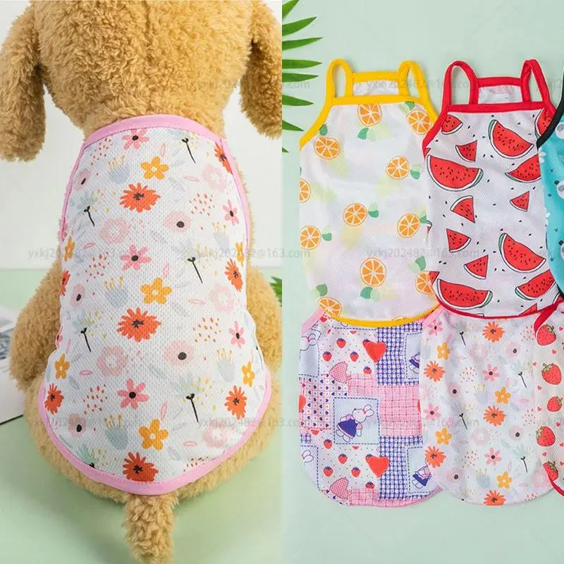 Medium Size Dog Ultra-Thin Cooling Vest - 1-Piece Cute Fruit Print Fabric Shirt, Breathable for 2.5-4kg Small Pets, Summer Pet Clothing