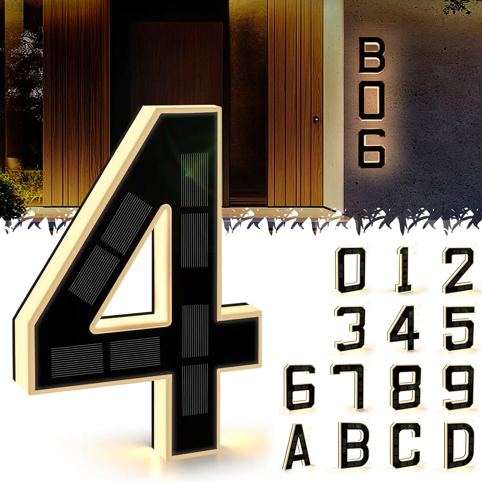 ISUNMEA Solar Lighted House Numbers 9 Inch Waterproof LED Address Signs for Outside Modern House Numbers with Large Personalization Options,Decorate y