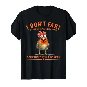 Funny "I Don't Fart I Just Whisper In My Pants" Chicken Graphic T-Shirt - Humorous Crew Neck Short Sleeve Tee for Men & Women, Casual Comfortable Unisex Top for Parties, Halloween, Casual Attire - All-Season Funny Gift Idea,  Retro   Y2K Streetwear