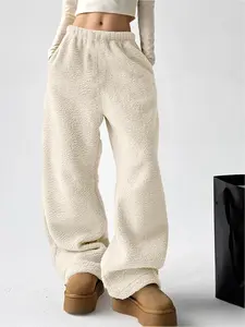 Women's Fall Winter Fleece Loose Long Pants, Casual Sporty Leisure Trousers, Comfortable and Stylish Ladies' Clothing, Bottoms