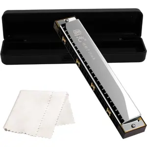 - 24 Holes Tremolo Harmonica Polyphony Diatonic C Key 24 Hole Profession Harmonica Beginners  Aldults Tremolo Harmonica with Storage Box Cleaning Cloth, US0022