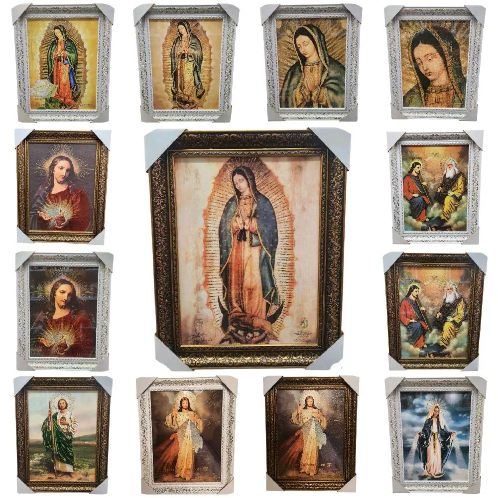 San Judas 15"widex19"tall Virgen de Guadalupe Frame, Virgen la Milagrosa Santisima Trinidad Cuadro Artwork with Detailed Framing and Intricate Design Elements Decoration Frame Religious art image, home decor, wall decor, church events, gifts