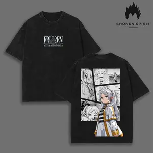 Retro Vintage Limited Edition Frieren - Beyond Journey's End Anime Double Printed Oversize Lightweight Acid Washed Graphic Tee Gift For T-Shirt Top