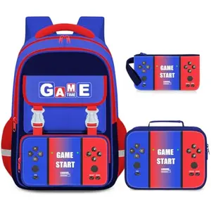 School Backpacks for Boys - 3PCS Gamer Boys Backpack with Lunch Box Set for Kids Teens, Multifunctional Bookbag for Elementary Middle School Students, 17″ Video Game Travel Bag Ages 6-18