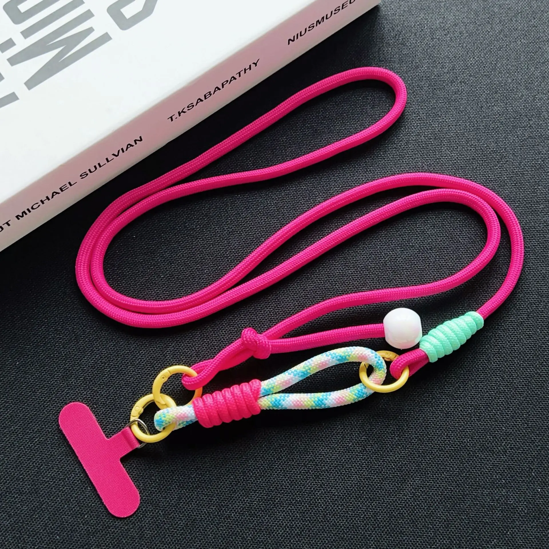 Playful rose red pearl lanyard