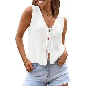 Summer Tops Beach Vacation Spring Outfits Cute Trendy Sweater Vest Tank Tie Front Crochet Clothes