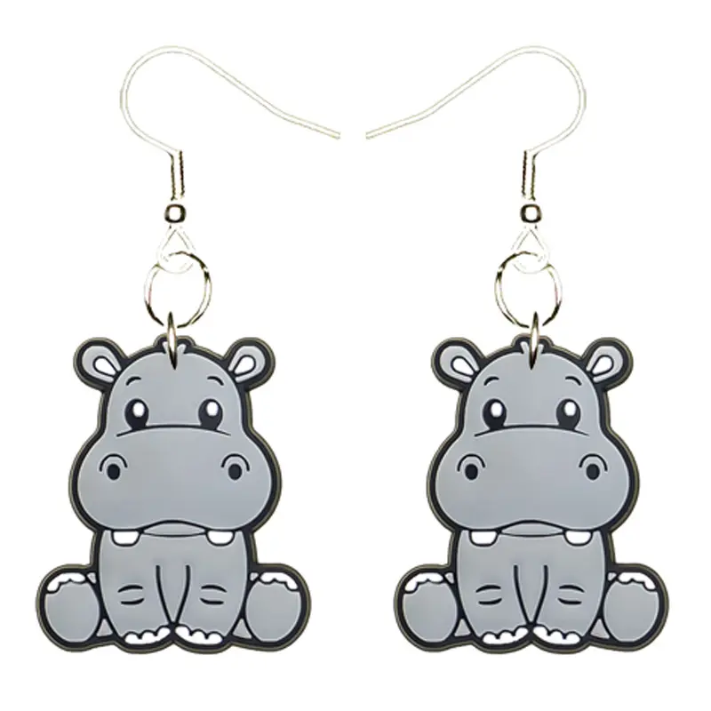 Hippo Earrings Hypoallergenic Silver Plated Fishhooks Yazzle Dazzle