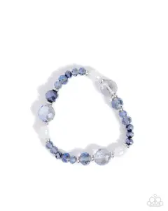 Allegro Admiration - Blue White Silver Bead Stretchy Bracelet - Paparazzi