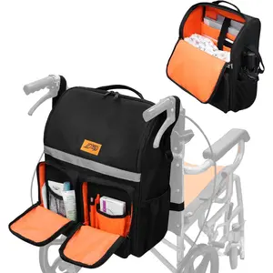 Wheelchair Bag, Large Waterproof Storage Backpack for Adult & Senior with Reflective Strips, Travel-Friendly & Adjustable, Fits Most Wheelchair Handles (Black)