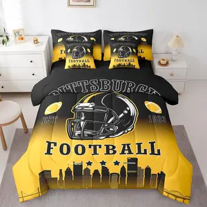 Feelyou 7-Piece Ultra Soft Microfiber Bedding Set - Black & Yellow Football Theme Sports Comforter Set for Sports Enthusiasts (Multi-Size Options)