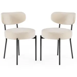 2-Piece Boucle Fabric Dining Chairs Set, Mid-Century Modern Kitchen & Dining Room Chairs with Curved Backrest and Metal Legs, Fabric Dining Chair