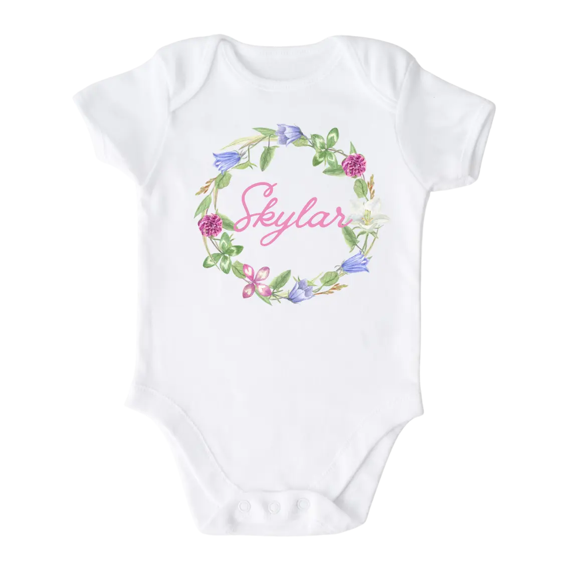 Cute Baby Onesie® Cute Floral Wreath Custom Name Shirt Premium Custom Baby Clothes Unisex Baby Announcement
