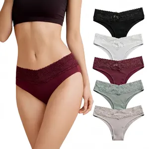 SNUG HAVEN 5-Pack Women's Cotton Bikini Panties,Soft, Playful, and Form,Fitting Design with Lace Waistband ,Sizes S to XXL,New Arrival,Women's Underwear for All