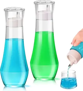 2PCS Mouthwash Dispenser for Bathroom - 9 Oz Clear Mouthwash Container with Stainless Steel Pour Spout, Glass Mouth Wash Dispensers with Cup Holder for Bathroom Farmhouse Decor Bottle Plastic