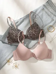 2PCS Women's Seamless Push-Up Bra,Underwire Support Lift and Anti‑sagging Comfortable Soft, Deep V Adjustable Straps t-shirt Bra, Daily Wear Plunge Everyday, Elegant
