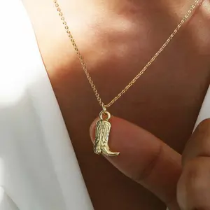 Stainless Steel Necklace Golden/Silver Western Cowboy Boot Pendant Necklace Women's Daily Wear Gift