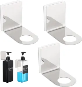 Stainless Soap Bottle Dispenser, 3 Pack Dia 1.1in 2.8cm Drill-Free Wall Mounted Rack, Adhesive Wall Mount Bottle Holder for Shower Gel Bathroom Toilet Kitchen, Sliver
