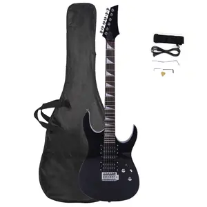 170 Electric Guitar Black Right-Handed with Double-Single-Double Pickup Tremolo Arm Basswood Body Maple Neck Rosewood Fretboard 6-String for Beginners