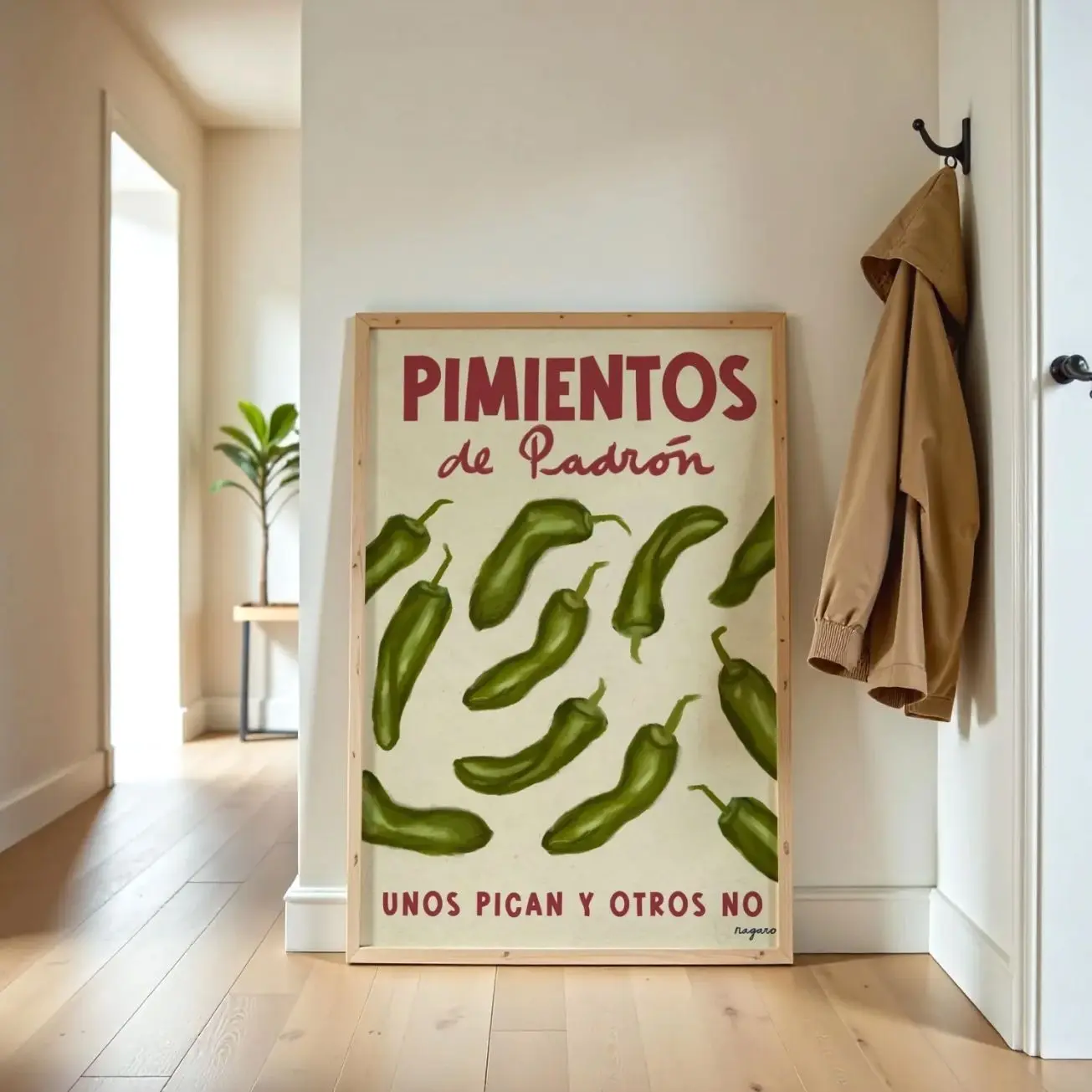 Padrón Peppers Wall Art, Galician Kitchen Poster, Vintage Food Illustration, Spanish Culinary Decor | Unframed F