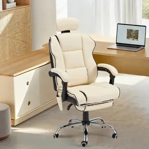 6-point Massage Office Chair With Footrest, Heated Executive Office Chair With Reclining Backrest, Ergonomic Gaming Chair With Padded Armrest