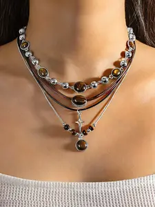 Vintage Style Tiger Eye Stone Pendant Design Necklace Set, Elegant Women's Jewelry for Daily Wear & Party, Perfect Gift Idea, Dainty Layering Jewelry, Jewelry Accessory