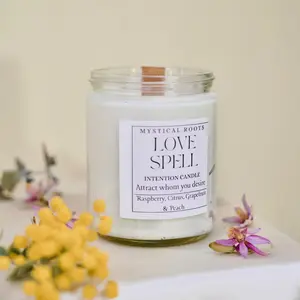 Love Spell Candle - Handcrafted Aromatherapy Candle with Selective Crystals, 55+ Hour Burn, 9 oz Glass Jar, Non-Toxic, Transforming Scents - Decor