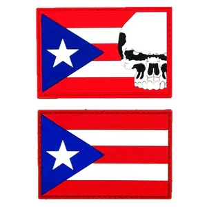 Puerto Rico Flag Skull Patch [“Hook” Fastener - 2PC Bundle -PVC Rubber-PF6,P11]