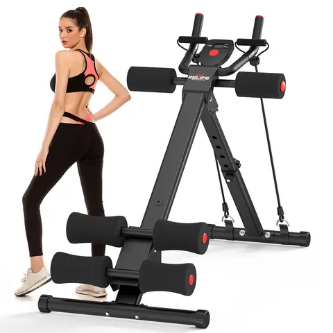 RELIFESPORTS Foldable Ab Machine - Unisex Solid Steel Workout Equipment, Indoor Fitness Gear, Muscle Exercise Equipment, Adjustable Frame, LCD Real-Time Display, Resistance Bands, Silent Smooth Operation, Portable Exercise Gear for Home Use,outdoorfun