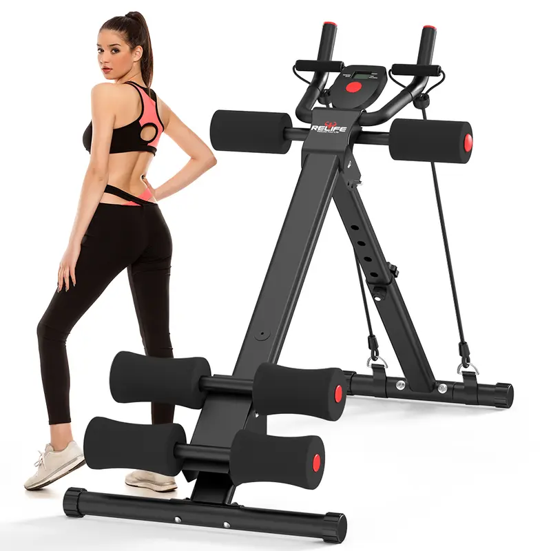 RELIFESPORTS Foldable Ab Machine - Unisex Solid Steel Workout Equipment, Indoor Fitness Gear, Muscle Exercise Equipment, Adjustable Frame, LCD Real-Time Display, Resistance Bands, Silent Smooth Operation, Portable Exercise Gear for Home Use,outdoorfun