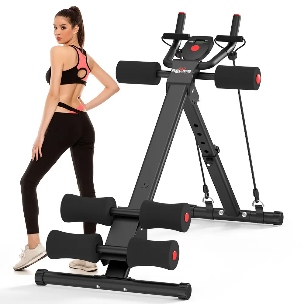 Relife Sports Adjustable Foldable Ab Trainer Machine with LCD Monitor | Home Gym Core, Abs & Waist Shaper | Knee Protection & Resistance/Elastic Bands