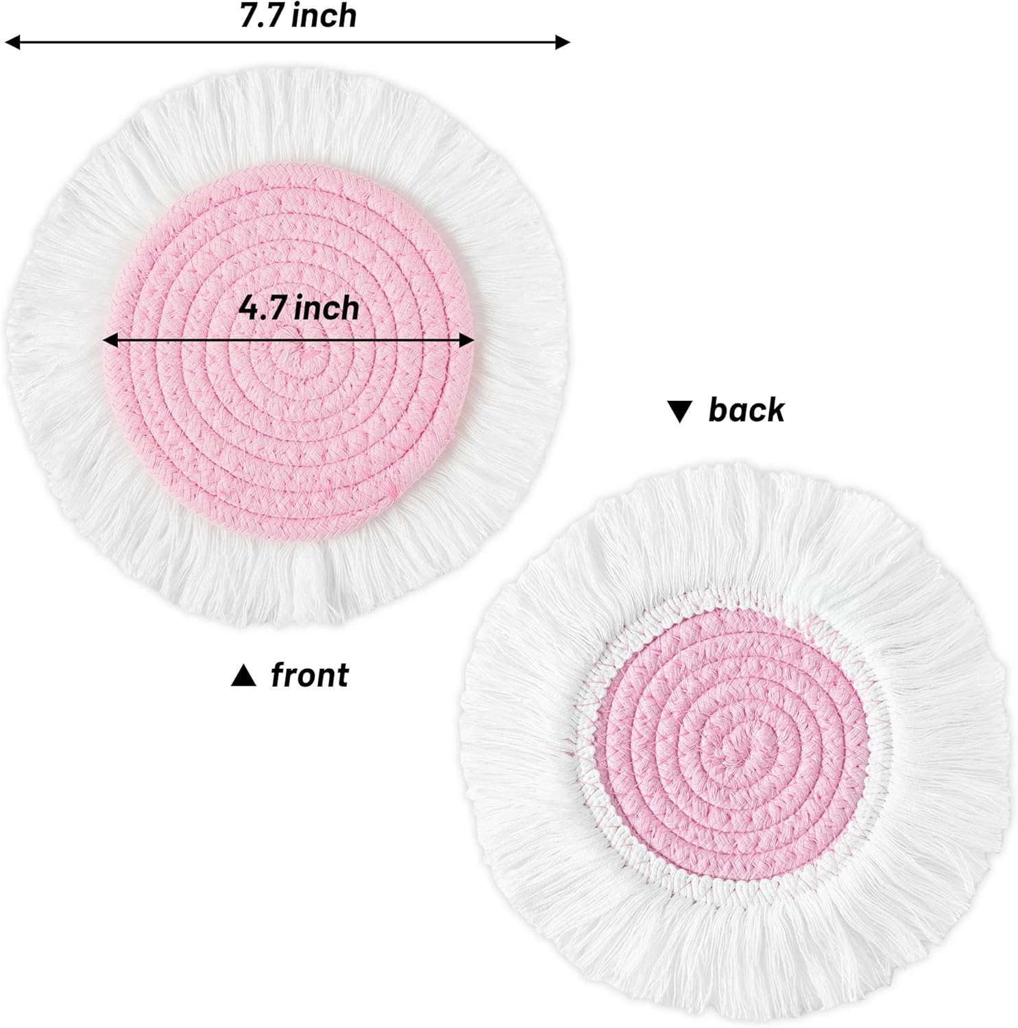 4Pcs Cotton Trivets Pot Holders for Kitchen Heat Resistant Hot Mats with Tassel Hand Woven Potholder Rustic Boho Style Farmhouse Home Decor Washable Hot Pads for Baking and Cooking 7.7"