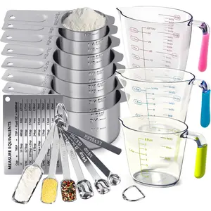 Measuring Cups and Spoons Set of 20 - Stackable Stainless Steel Measuring Cups Spoons & Plastic Measuring Cup for Dry and Liquid Ingredients, Cooking & Baking Kitchen Gadgets