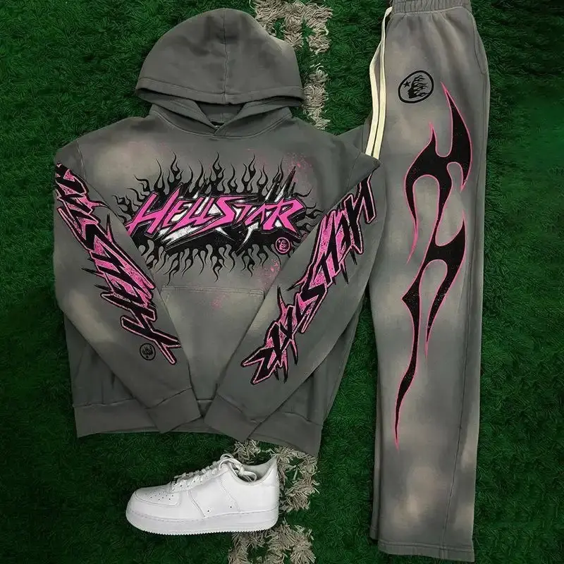 and Autumn New Men's Fashion Hooded Flared Pants Set Clothing Casual graphic sweatsuit sets men men's 2 piece set sets men clothing Menswear Layer Overall Stylish Trouser Tracksuit Long Sleeve