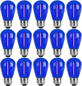 15 Pack S14 LED Bulbs Blue Christmas Replacement Bulb 1W String Light Bulbs Vintage Edison Plastic Decorative Bulb E26 Base Outdoor String Lights LED Filament Bulb for Patio Home Decor(Blue)
