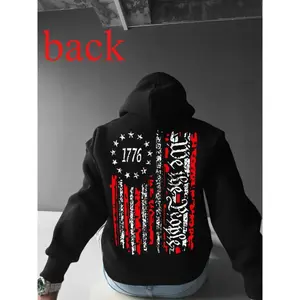 Unisex Star & Number Print Drawstring Hoodie, Casual Street Loose Hooded Sweatshirt for Daily Holiday Outdoor Wear, Men Clothes for All Seasons