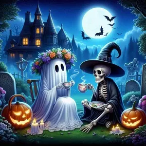 Halloween Themed DIY Diamond Arts Colorful Painting Crafts Kit Without Frame, 5D Ghost & Skull & Pumpkin Pattern Diamond Arts Colorful Painting, DIY Decorative Art Picture for Beginner